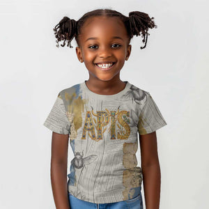Apis Ancient Egyptian Kid T shirt with Beige-Gray Hieroglyphic, Ornate Bull Head, and Gold-Blue Typography - African Pride