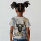 Apis Ancient Egyptian Kid T shirt with Beige-Gray Hieroglyphic, Ornate Bull Head, and Gold-Blue Typography - African Pride