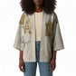 Apis Ancient Egyptian Kimono with Beige-Gray Hieroglyphic, Ornate Bull Head, and Gold-Blue Typography - African Pride