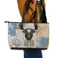Apis Ancient Egyptian Leather Tote Bag with Beige-Gray Hieroglyphic, Ornate Bull Head, and Gold-Blue Typography - African Pride