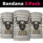 Apis Ancient Egyptian Neck Gaiter with Beige-Gray Hieroglyphic, Ornate Bull Head, and Gold-Blue Typography - African Pride