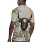 Apis Ancient Egyptian Rugby Jersey with Beige-Gray Hieroglyphic, Ornate Bull Head, and Gold-Blue Typography - African Pride