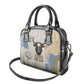 Apis Ancient Egyptian Shoulder Handbag with Beige-Gray Hieroglyphic, Ornate Bull Head, and Gold-Blue Typography - African Pride
