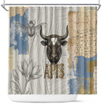 Apis Ancient Egyptian Shower Curtain with Beige-Gray Hieroglyphic, Ornate Bull Head, and Gold-Blue Typography - African Pride
