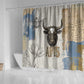 Apis Ancient Egyptian Shower Curtain with Beige-Gray Hieroglyphic, Ornate Bull Head, and Gold-Blue Typography - African Pride