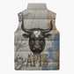 Apis Ancient Egyptian Sleeveless Puffer Jacket with Beige-Gray Hieroglyphic, Ornate Bull Head, and Gold-Blue Typography - African Pride