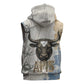 Apis Ancient Egyptian Sleeveless Zip Hoodie with Beige-Gray Hieroglyphic, Ornate Bull Head, and Gold-Blue Typography - African Pride