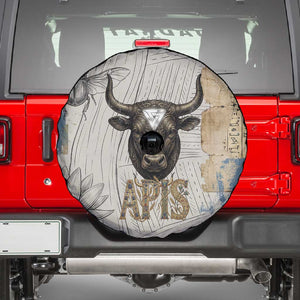 Apis Ancient Egyptian Spare Tire Cover with Beige-Gray Hieroglyphic, Ornate Bull Head, and Gold-Blue Typography - African Pride