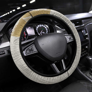 Apis Ancient Egyptian Steering Wheel Cover with Beige-Gray Hieroglyphic, Ornate Bull Head, and Gold-Blue Typography - African Pride