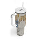 Apis Ancient Egyptian Tumbler With Handle with Beige-Gray Hieroglyphic, Ornate Bull Head, and Gold-Blue Typography - African Pride