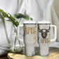 Apis Ancient Egyptian Tumbler With Handle with Beige-Gray Hieroglyphic, Ornate Bull Head, and Gold-Blue Typography - African Pride
