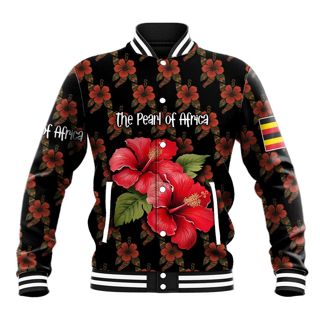 Uganda Baseball Jacket - Hibiscus Flower Pattern and The Pearl of Africa Text