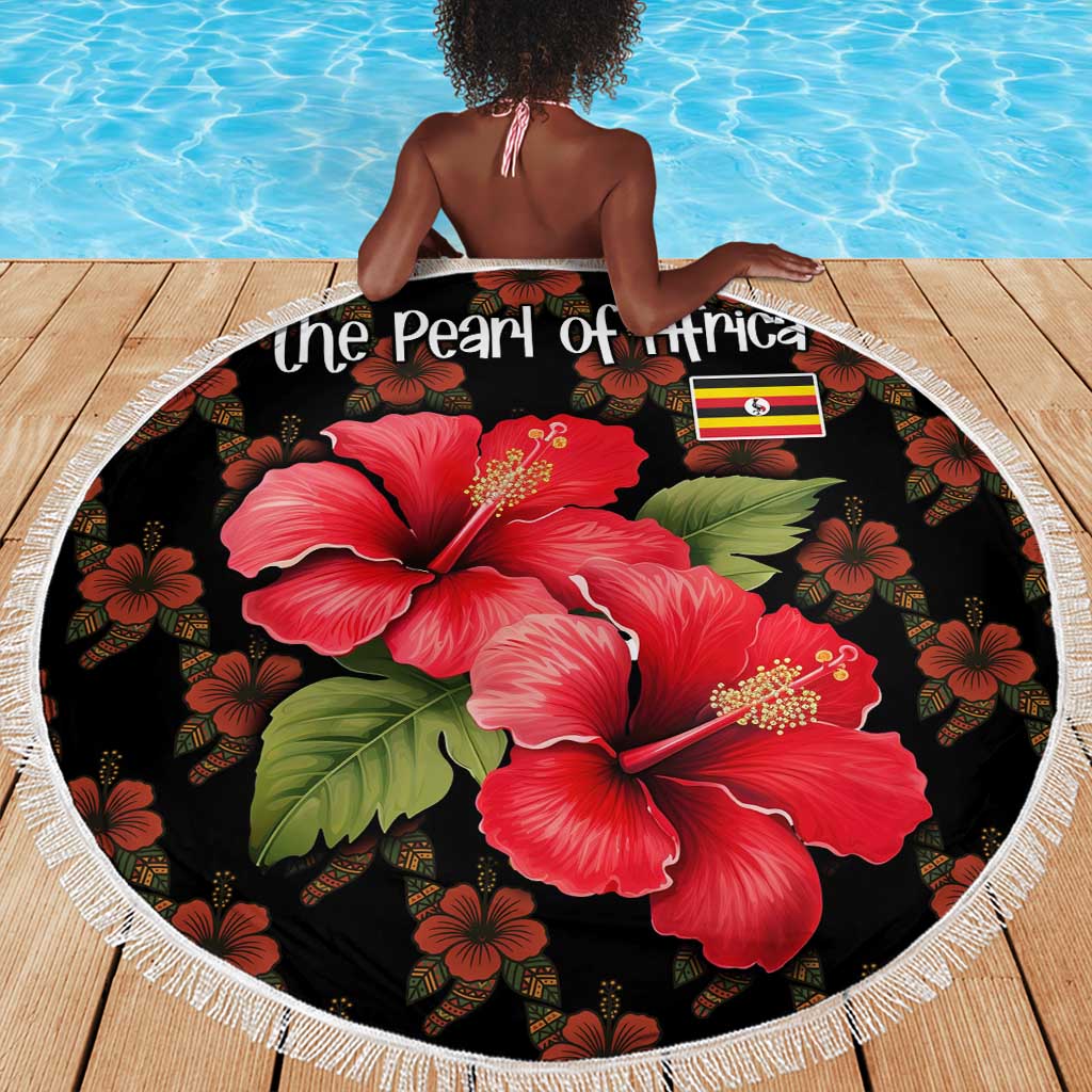 Uganda Beach Blanket - Hibiscus Flower Pattern and The Pearl of Africa Text
