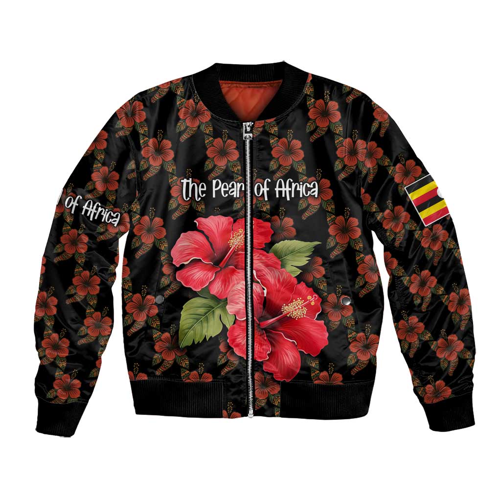 Uganda Bomber Jacket - Hibiscus Flower Pattern and The Pearl of Africa Text