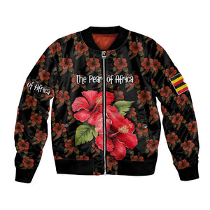 Uganda Bomber Jacket - Hibiscus Flower Pattern and The Pearl of Africa Text