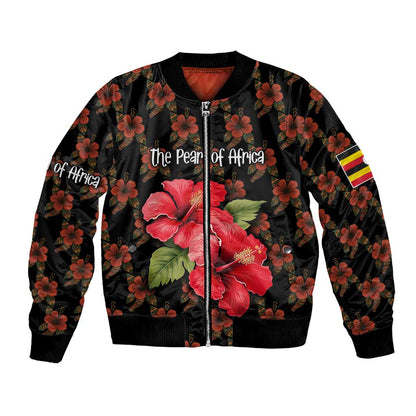 Uganda Bomber Jacket - Hibiscus Flower Pattern and The Pearl of Africa Text