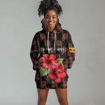 Uganda Hoodie Dress - Hibiscus Flower Pattern and The Pearl of Africa Text