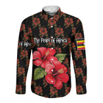 Uganda Long Sleeve Button Shirt - Hibiscus Flower Pattern and The Pearl of Africa Text