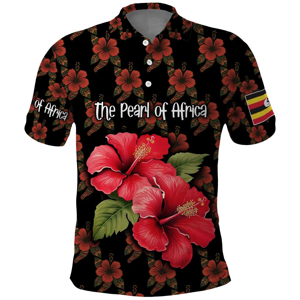 Uganda Polo Shirt - Hibiscus Flower Pattern and The Pearl of Africa Text