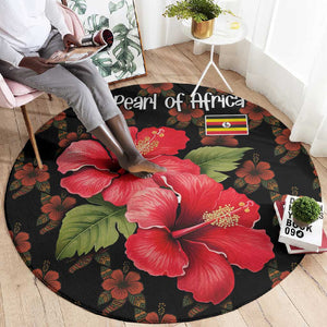 Uganda Round Carpet - Hibiscus Flower Pattern and The Pearl of Africa Text