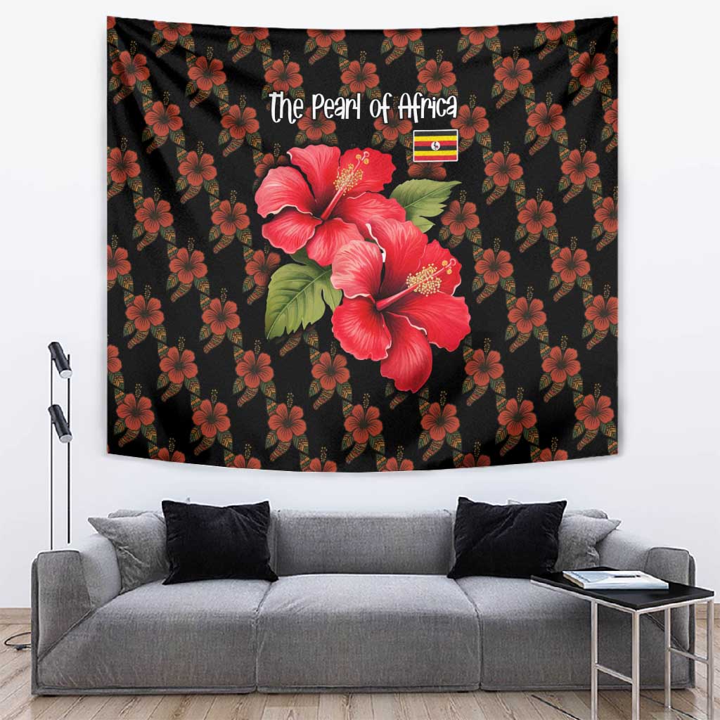 Uganda Tapestry - Hibiscus Flower Pattern and The Pearl of Africa Text