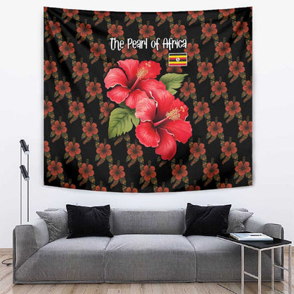 Uganda Tapestry - Hibiscus Flower Pattern and The Pearl of Africa Text