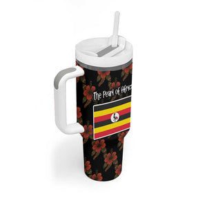 Uganda Tumbler With Handle - Hibiscus Flower Pattern and The Pearl of Africa Text