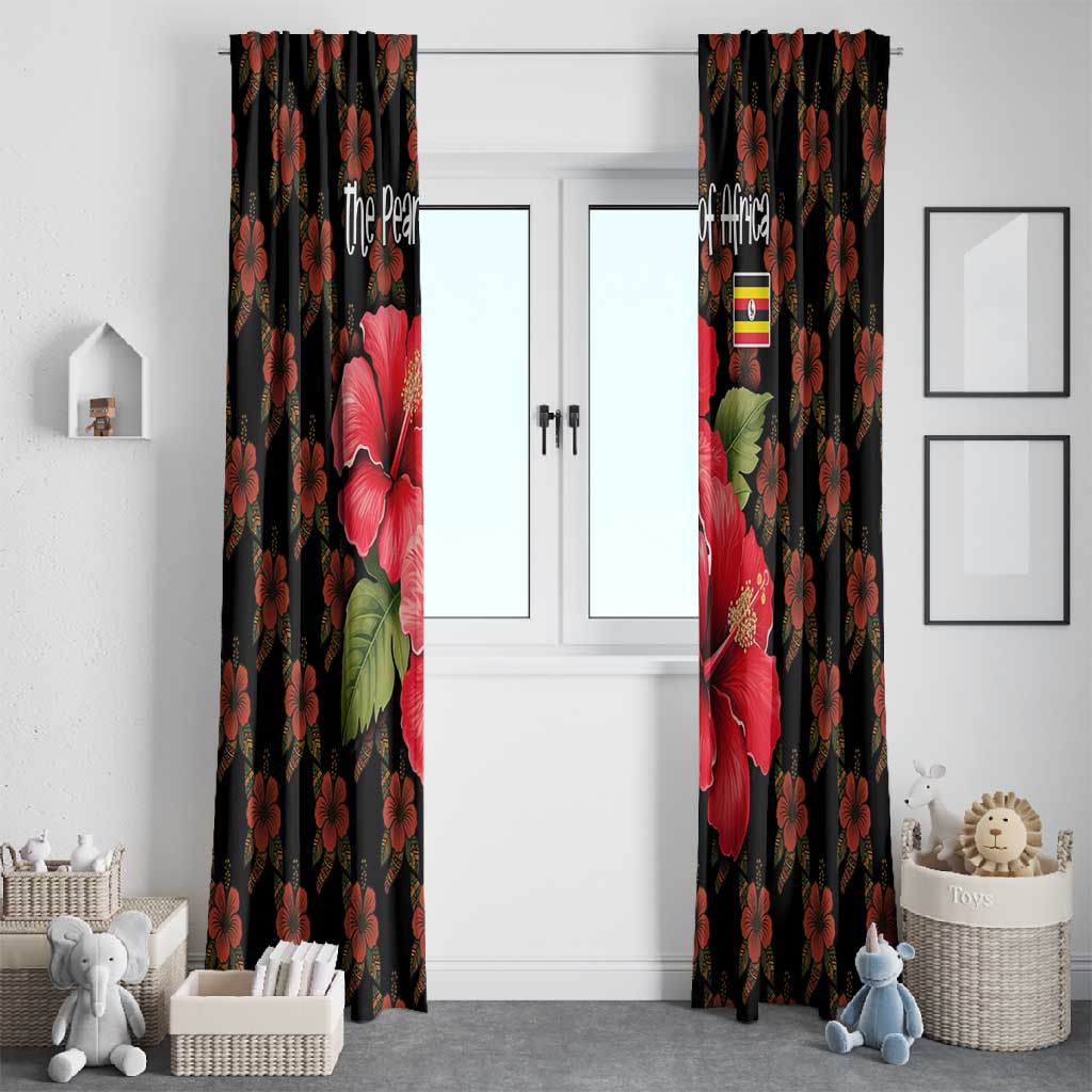 Uganda Window Curtain - Hibiscus Flower Pattern and The Pearl of Africa Text