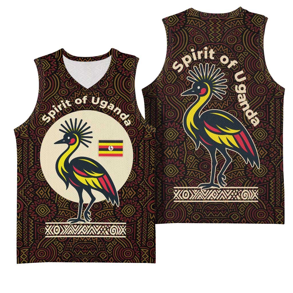 Uganda Basketball Jersey - Grey Crowned Crane and Tribal Pattern Spirit of Uganda Theme TS04
