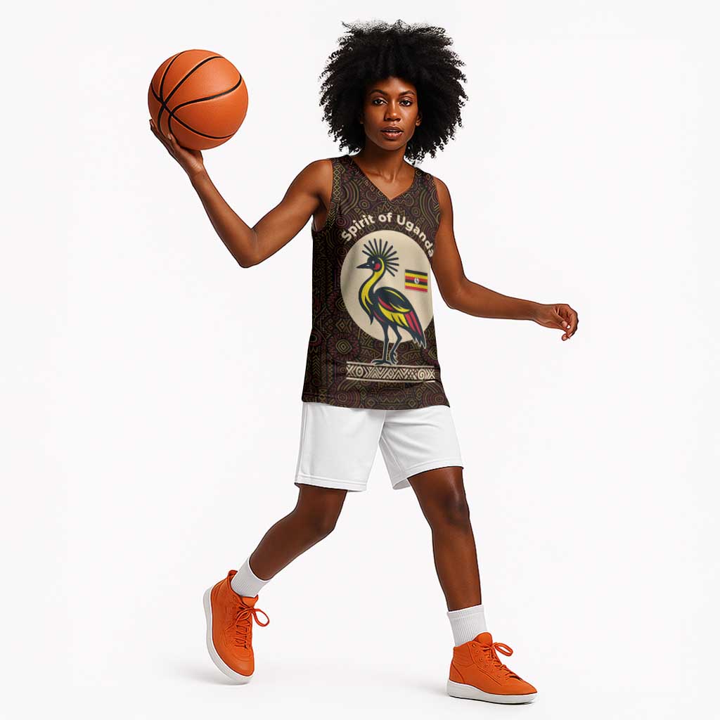 Uganda Basketball Jersey - Grey Crowned Crane and Tribal Pattern Spirit of Uganda Theme TS04