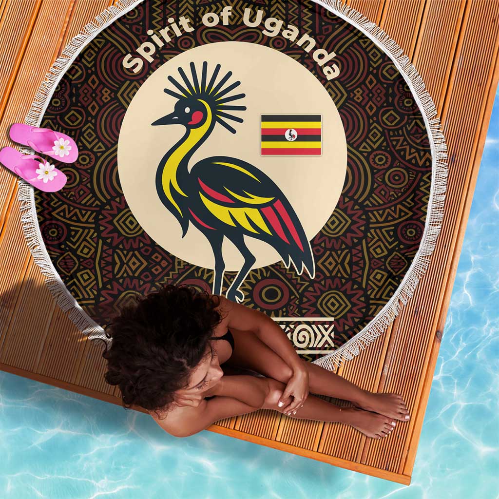 Uganda Beach Blanket - Grey Crowned Crane and Tribal Pattern Spirit of Uganda Theme