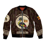 Uganda Bomber Jacket - Grey Crowned Crane and Tribal Pattern Spirit of Uganda Theme