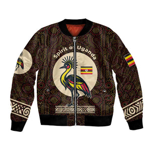 Uganda Bomber Jacket - Grey Crowned Crane and Tribal Pattern Spirit of Uganda Theme