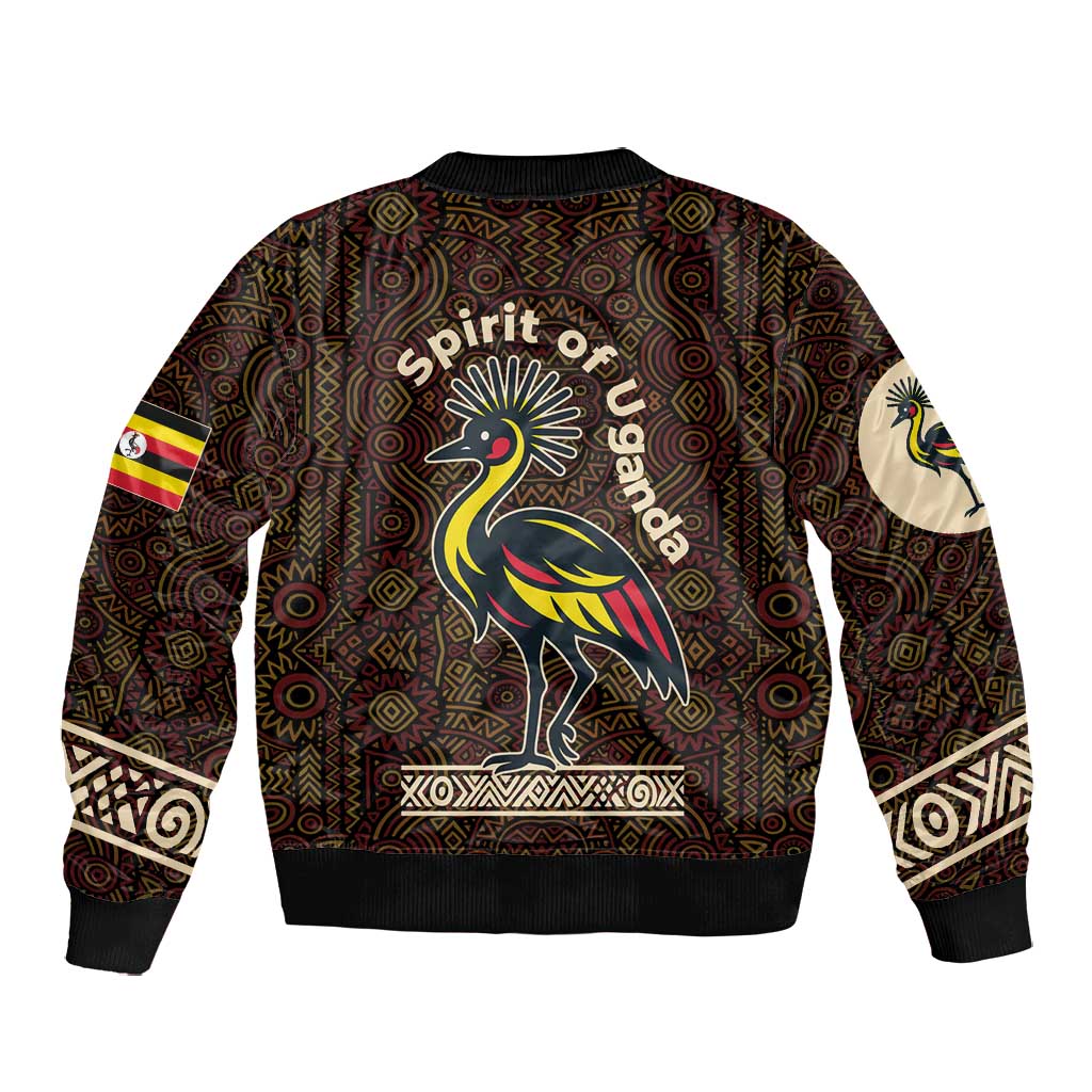 Uganda Bomber Jacket - Grey Crowned Crane and Tribal Pattern Spirit of Uganda Theme