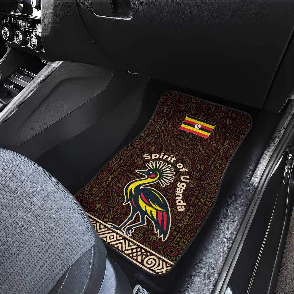 Uganda Car Mats - Grey Crowned Crane and Tribal Pattern Spirit of Uganda Theme