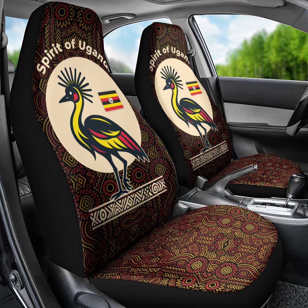 Uganda Car Seat Cover - Grey Crowned Crane and Tribal Pattern Spirit of Uganda Theme