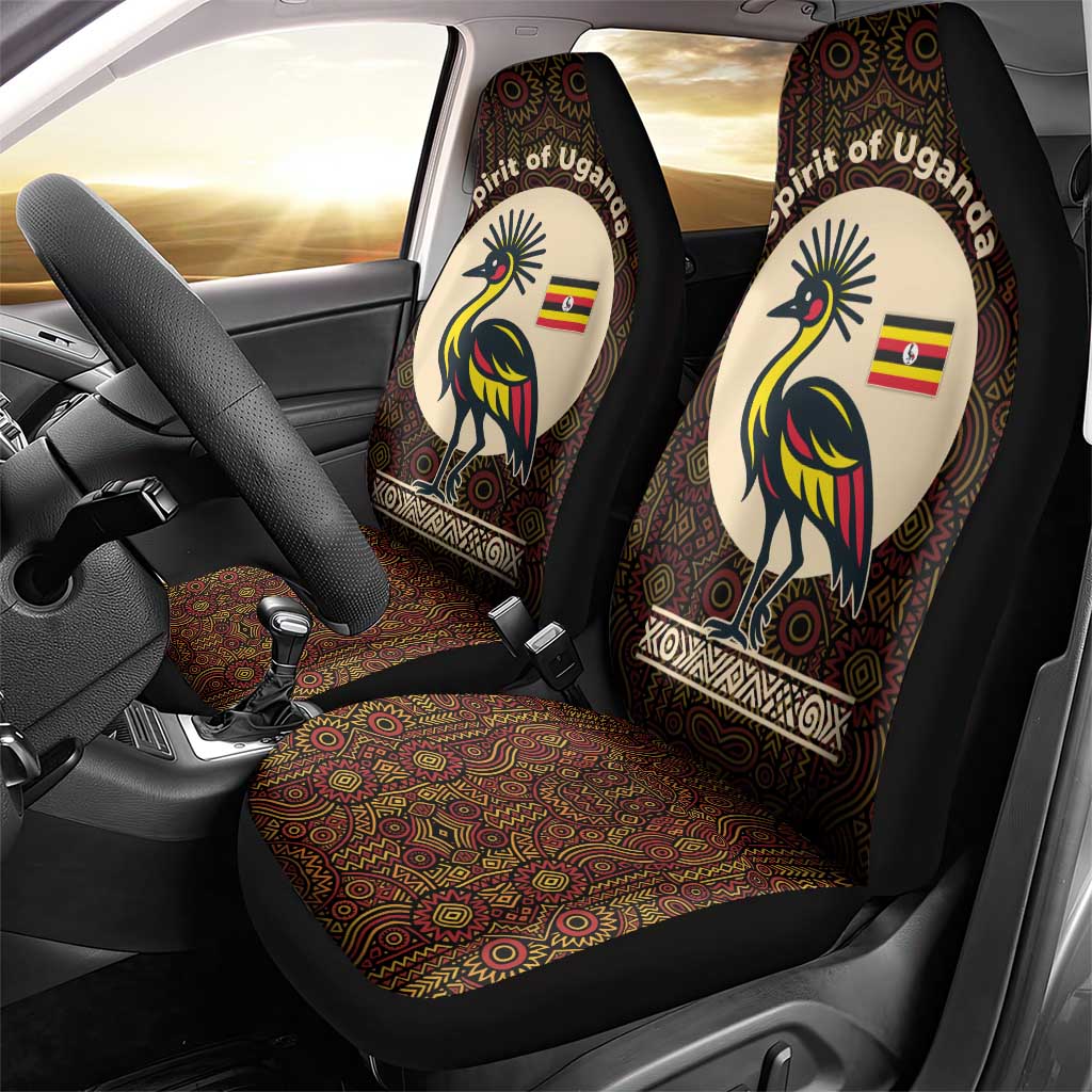 Uganda Car Seat Cover - Grey Crowned Crane and Tribal Pattern Spirit of Uganda Theme