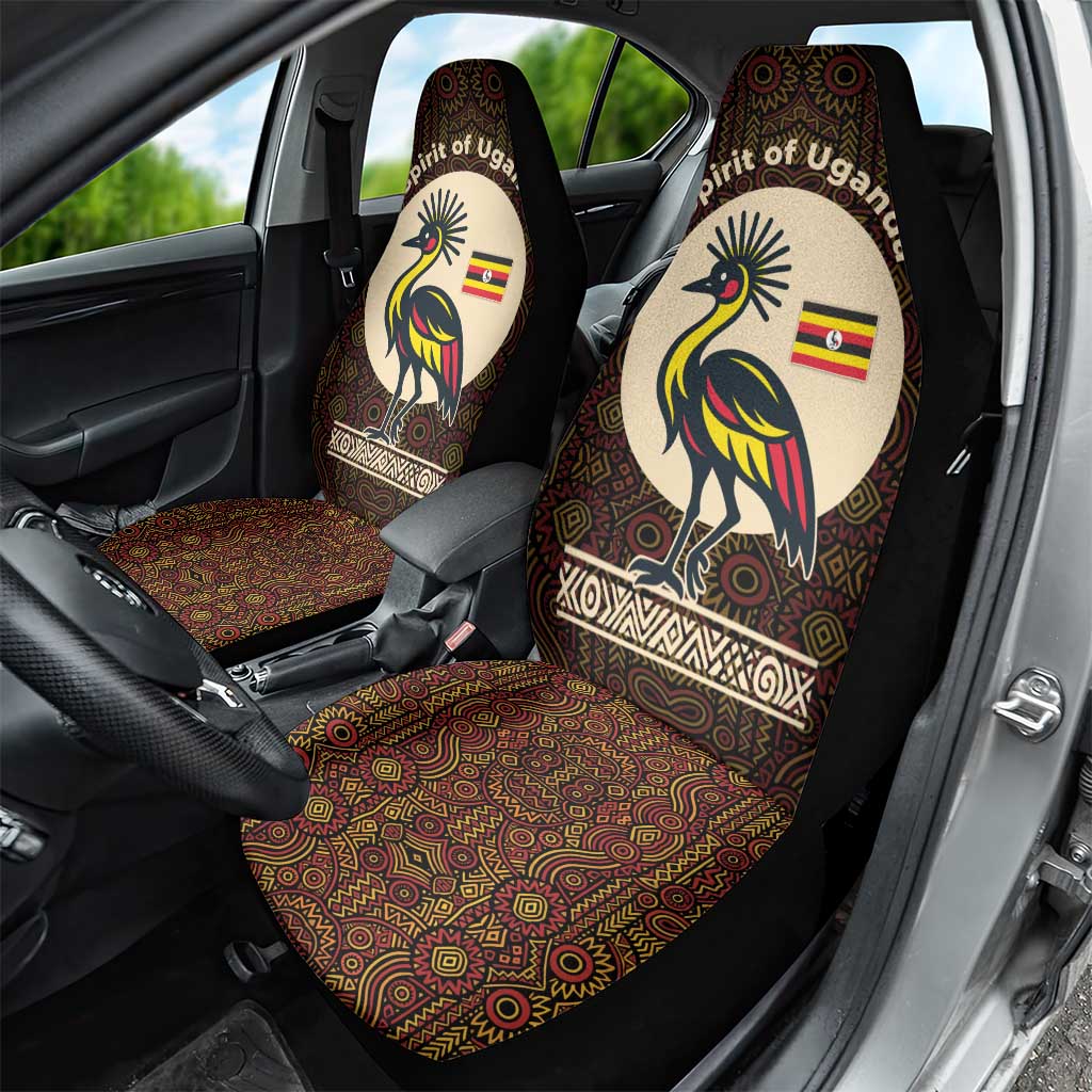 Uganda Car Seat Cover - Grey Crowned Crane and Tribal Pattern Spirit of Uganda Theme