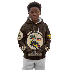 Uganda Kid Hoodie - Grey Crowned Crane and Tribal Pattern Spirit of Uganda Theme