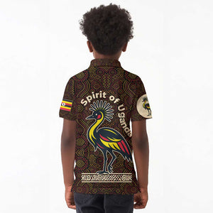 Uganda Kid Polo Shirt - Grey Crowned Crane and Tribal Pattern Spirit of Uganda Theme