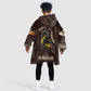 Uganda Kid Wearable Blanket Hoodie - Grey Crowned Crane and Tribal Pattern Spirit of Uganda Theme