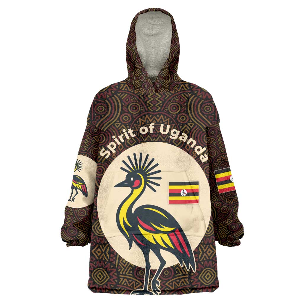 Uganda Kid Wearable Blanket Hoodie - Grey Crowned Crane and Tribal Pattern Spirit of Uganda Theme