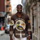 Uganda Long Sleeve Button Shirt - Grey Crowned Crane and Tribal Pattern Spirit of Uganda Theme