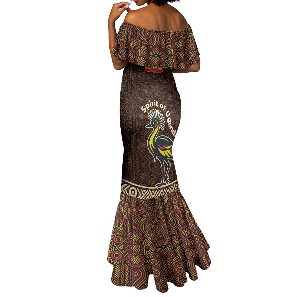 Uganda Mermaid Dress - Grey Crowned Crane and Tribal Pattern Spirit of Uganda Theme