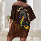 Uganda Off Shoulder Short Dress - Grey Crowned Crane and Tribal Pattern Spirit of Uganda Theme