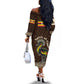 Uganda Off The Shoulder Long Sleeve Dress - Grey Crowned Crane and Tribal Pattern Spirit of Uganda Theme