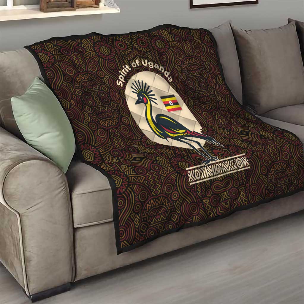 Uganda Quilt - Grey Crowned Crane and Tribal Pattern Spirit of Uganda Theme