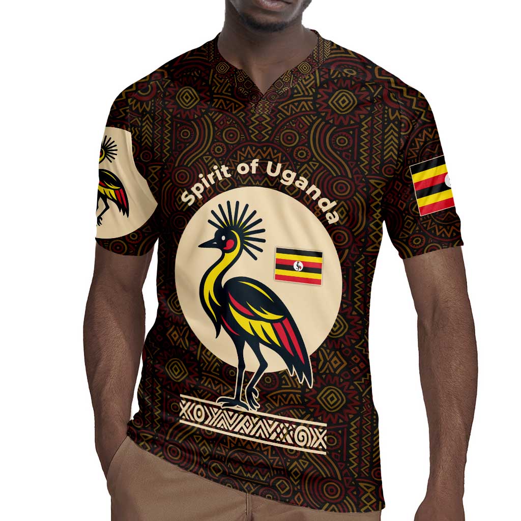 Uganda Rugby Jersey - Grey Crowned Crane and Tribal Pattern Spirit of Uganda Theme