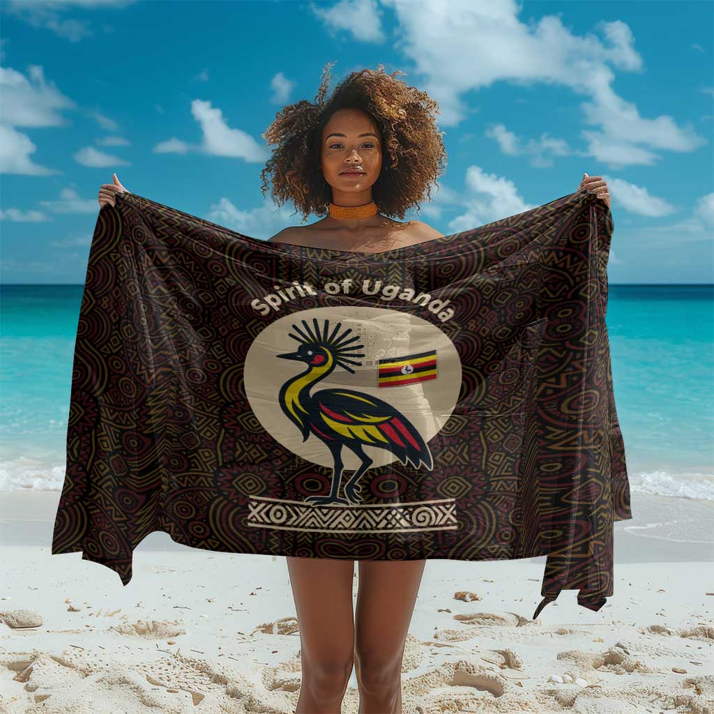 Uganda Sarong - Grey Crowned Crane and Tribal Pattern Spirit of Uganda Theme