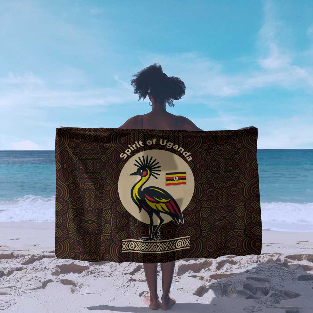 Uganda Sarong - Grey Crowned Crane and Tribal Pattern Spirit of Uganda Theme